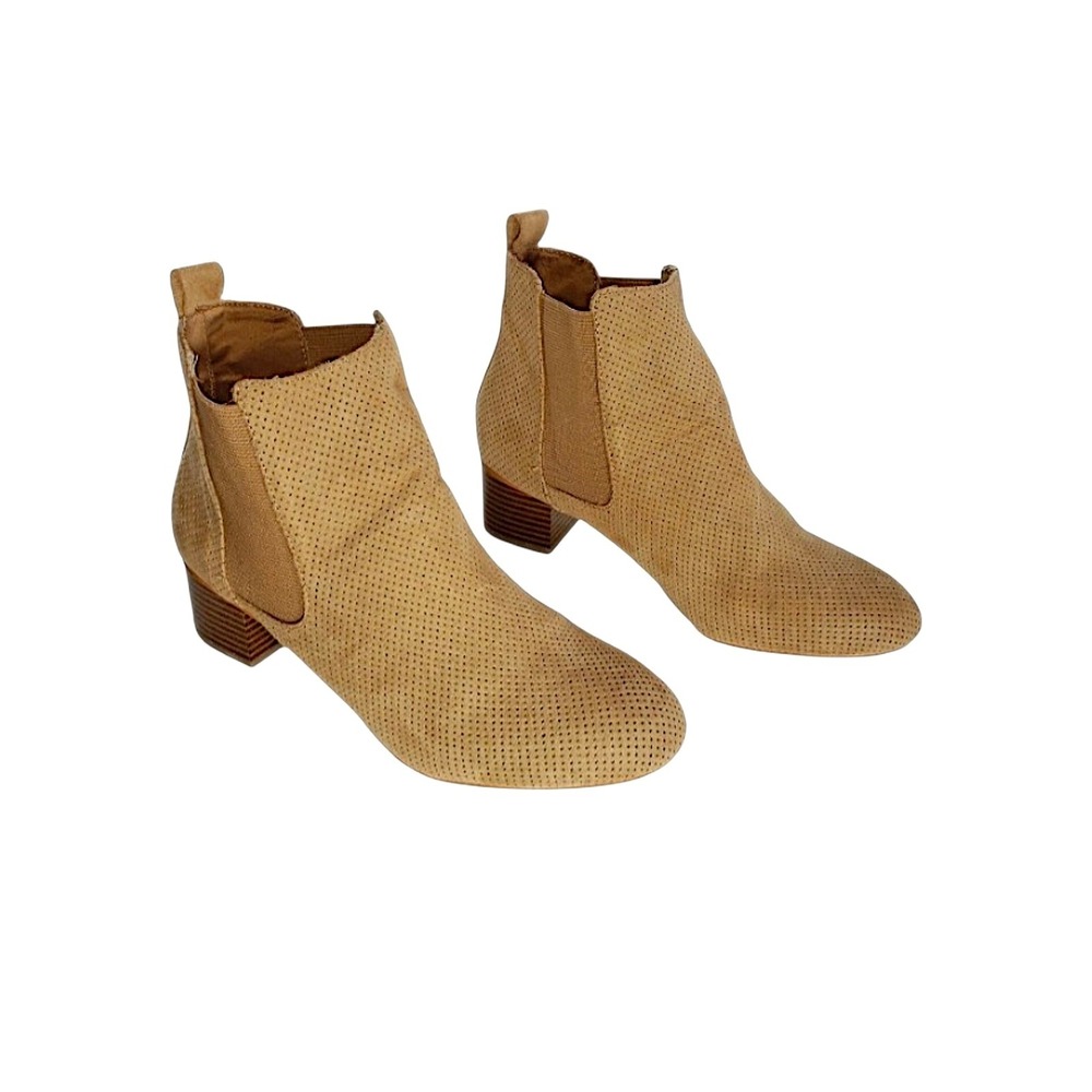 Loft 8.5 Chelsea Ankle Boots Womens Tan Perforated Faux Suede 1.5"‎ Block Heel